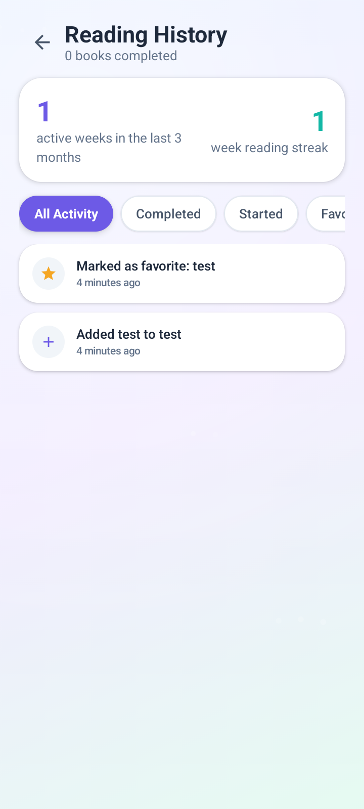 White Page Checklists reading history screen