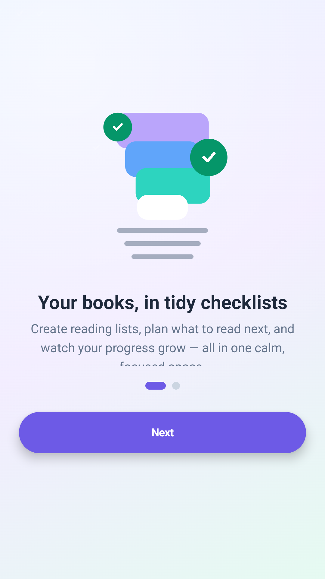 White Page Checklists onboarding screen